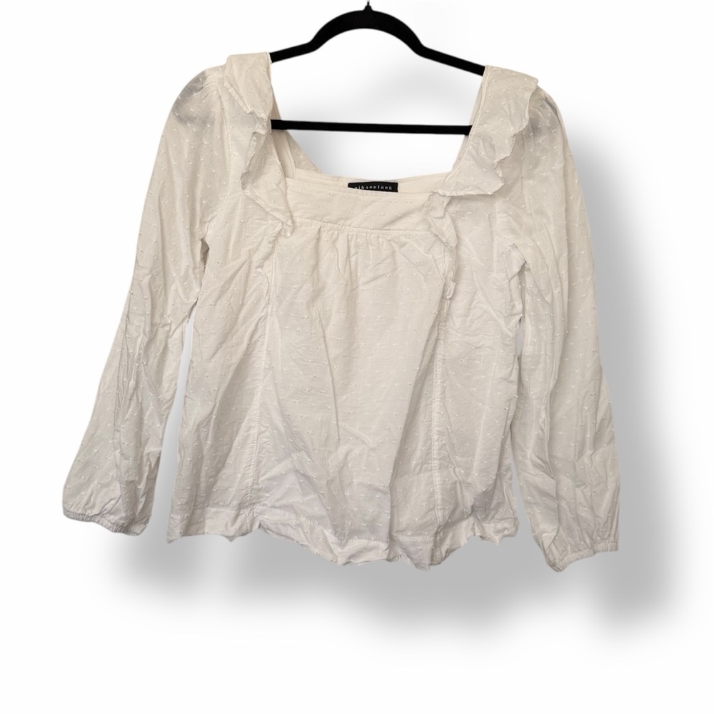 GibsonLook Square Ruffle Long Sleeve Blouse White - Picture 2 of 5
